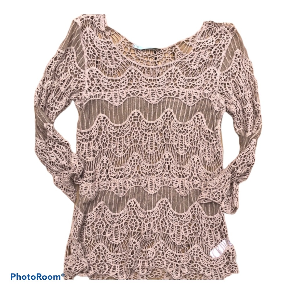 Tan Crocheted Lightweight Sweater